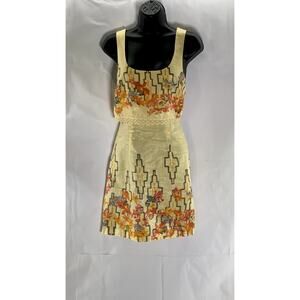 FREE PEOPLE Women's Tan-Orange Crochet Trim Straight-Neck Sleeveless Dress SZ 4